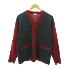 ポールスミス PAUL SMITH ヴィンテージ ニット カーディガン ジップアップ ウール バイカラー 紅 ボルドー グレー 1022 ■YHS8