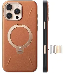 【新品】 【新感覚レザー・スキンタッチ】TORRAS iPhone 16 Pro 用 ケース 革 ゼンマイ式 360°回転スタンド 縦横両対応 リング マグネット搭載 MagSafe対応 ワイヤレス充電対応 米軍規格耐衝撃 指紋防止 黄変防止 6.3インチ 1