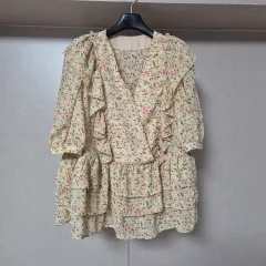 55) g_cut フローラル フリル ティアード シフォン ブラウス