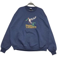 AS SPORTS アニマル 刺繍 スウェット Ducks Unlimited ダックスアンリミテッド トレーナー メンズXL相当 古着 ネイビー 紺【スウェット】/ IA167