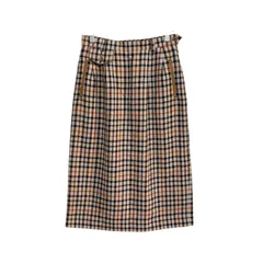 DAKS ダックス チェック柄タイトスカート 66-92 ベージュ ブラウン系 ミディ丈 膝丈 ウール調 タータンチェック スリット England レナウン製 日本製