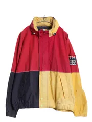 【お得なクーポン配布中!】 90s トミーヒルフィガー セーリング ジャケット メンズ L / オールド フルジップ メッシュ ライナー付き 収納 フード クレイジー パターン