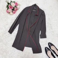 ZARA ザラ テーラーカラー ニット ロング カーディガン L ブラック レッド 黒 赤のサムネイル