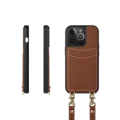 【新品】 COGURE スマホケース iPhone15Pro用 ケース ショルダーストラップ 本革 カード収納 落下防止 耐衝撃 ギフトボックス付き COPGCS キャラメル【Caramel】 0