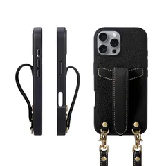 【新品】 COGURE 交換 スマホケース iPhone16ProMax ケース ショルダーストラップ 本革 落下防止 耐衝撃 ギフトボックス付き COPG ブラック【Black】 0