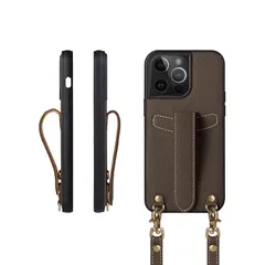 【新品】 COGURE 交換 スマホケース iPhone15ProMax ケース ショルダーストラップ 本革 落下防止 耐衝撃 ギフトボックス付き COPG エトープ【Etoupe】 0