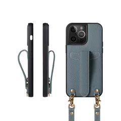 【新品】 COGURE 交換 スマホケース iPhone15ProMax ケース ショルダーストラップ 本革 落下防止 耐衝撃 ギフトボックス付き COPG ブルーリン【BlueLin】 0