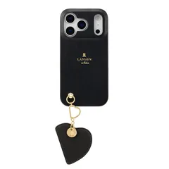 【新品】 [LANVIN en Bleu] iPhone 17 Pro用スマホケース スリムラップケース Slim Wrap Case with Heart Mirror Charm 正規品 ランバンオンブルー (Black) 1