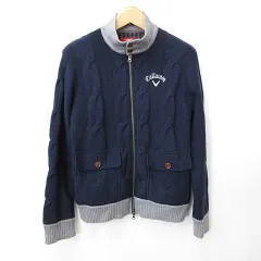 キャロウェイ CALLAWAY レッドレーベル ゴルフ スポーツウエア ジャケット ニット ジップアップ スタンドカラー 裏地付き 防寒 ウール混 紺 ネイビー グレー L