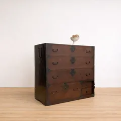 和箪笥　ブラウン　4段　無垢　収納棚　M098　古道具　古家具　アンティーク