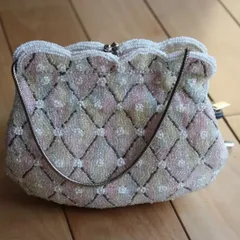 KT19【極美品・昭和レトロ】総ビーズバッグ 菱形 パステルカラー 和装小物 結婚式