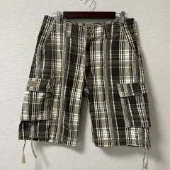 (^w^)b ABERCROMBIE&FITCH アバクロンビーアンドフィッチ アバクロ カーゴポケット ショートパンツ 膝上丈 ハーフパンツ 裾ドローコード チェック柄 格子柄 カーキ ブラック ホワイト メンズ サイズ 30インチ OM10979HG