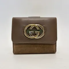 3688 GUCCI グッチ 折り財布 GG インターロッキング シェリーライン スウェード ブラウン