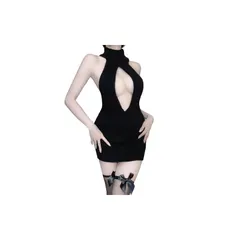 童貞を殺すセーター ニット タートルネック コスプレ セクシー ニットワンピース フリーサイズ ノースリーブ 開き ワンピース 背中 胸元 バックレス ハイネック 可愛い 衣装 女性用 (ブラック) 1