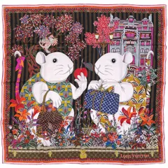 ルイ・ヴィトン Louis Vuitton アニマル柄 スカーフ モノグラム マウス シルク ブラウン マルチカラー レディース 【中古】