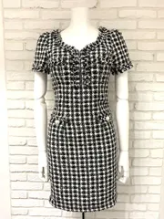 863 an アン Andy アンディ キャバクラ ドレス ミニ ツイードラメ チェーン フロントジップ タイト パール ストーン キャバドレス XS