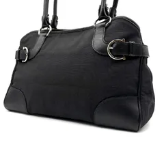 【美品】Salvatore Ferragamo canvas leather handbag サルヴァトーレフェラガモ ガンチーニ キャンバスレザー素材 ハンドバッグ ブラック 男女兼用
