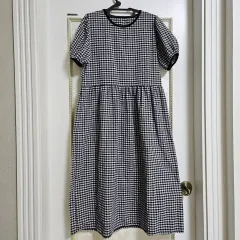 ギンガム ネイビー CHECK 半袖 Long ワンピース