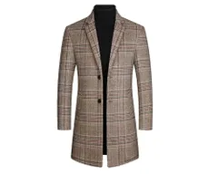 新品 [Kibapoj] メンズトレンチコートウール混紡トップクラス厚いラシャコート冬ロングシングルボタンクラシックファッションビジネスコートフィットロングジャケットビジネスラシャコート(黄色のグリッドL)