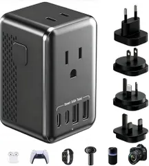 超小型 220Vから100V 変圧器 海外旅行用 海外コンセント変換プラグ 正弦波変圧器 降圧変圧 2USBポート2Type-cポート 海外旅行用ドライヤー最大韓国/中国/アメリカ/ヨーロッパ/アジア/南アフリカ等び200 ヶ国への対応日本製1　美品　おすすめ