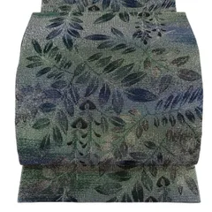 【美品】 袋帯 逸品 落款 新佐波理 草花 箔 緑 六通 正絹 【中古】のサムネイル