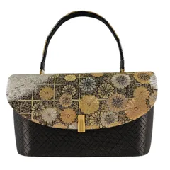 【美品】 和装バッグ 優品 フォーマル 金鷲 菊 銀糸 箔 金色 正絹 和装小物  【中古】