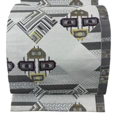 袋名古屋帯 優品 菱 幾何学模様 灰色 化繊 【中古】
