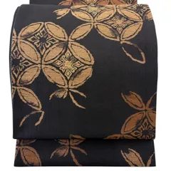【美品】 袋帯 名品 落款 まわた紬 七宝 金銀糸 黒 六通 正絹 【中古】