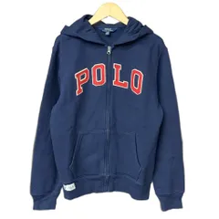 ポロ ラルフローレン POLO RALPH LAUREN ロゴワッペン ジップアップ パーカー フーディー 長袖 男の子 L 14-16 ネイビー レッド ■GY14 キッズ