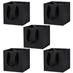 ideamall 紙袋 厚手 正方形 ギフトバッグ マチ広 ギフト用 20×20×20cm 5枚セット (ブラック) [ブラック]