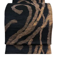 【美品】 袋帯 名品 幾何学 黒 六通 正絹 【中古】