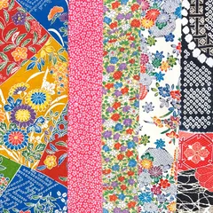 No.523大きい綺麗な着物はぎれ5枚セット 正絹 生地 中古 カットクロス 古布 つまみ細工 材料 素材 japanbela