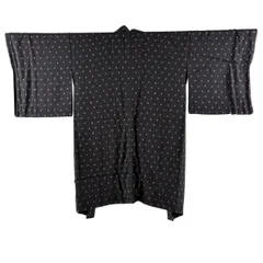 羽織 身丈93.5cm 裄丈68.5cm L ドット 黒 正絹 名品 【中古】