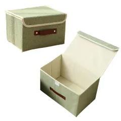 AZNABLE 収納ボックス 蓋付き 折り畳み おしゃれ 整理箱 取っ手付き 布 北欧 おもちゃ 折りたたみ 2個セット (ブルー, 小サイズ) [ブルー] [小サイズ]