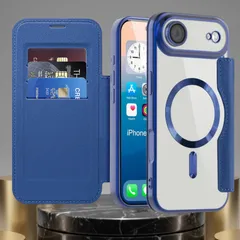 iPhone Air ケース 手帳型 ネイビーブルー  カード収納 MagSafe対応 レザー調 高級感 耐衝撃 背面クリア スマホカバー ピンク 可愛い おしゃれ 女性 プレゼント