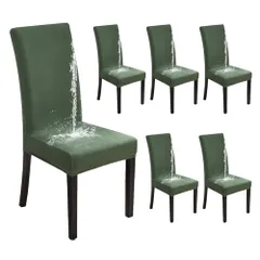 新品 椅子カバー チェアカバー 全面防水 ダイニングチェアカバー ストレッチ 伸縮素材 耐久性 汚れ防止 ファッション 洗える 家庭 ホテル ペット パーティー ウェディング 結婚式 洗える 取り外し可能 アーミーグリーン6点セット