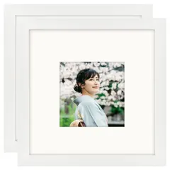 【在庫処分】フォトフレーム 正方形 20角 木製額縁 2枚セット ウッドフォトフレーム 写真立て 壁掛け 卓上 両用 マット紙付き プレゼント ホワイト