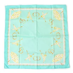 MNK25029 未使用 Christian Dior クリスチャンディオール ハンカチ 大判 スカーフ ヴィンテージ CDロゴ 総柄 アンブレラ ライトグリーン×マルチカラー 綿 コットン