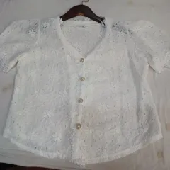 白 レース ブラウス パール ボタン 半袖 シャツ 80 85 サイズ レディース 夏 63125