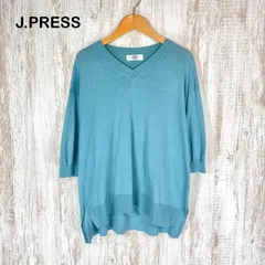 J.PRESS ジェイプレス Vネック リネン 七分丈 ニット セーター オーバーサイズ ターコイズブルー レディース トップスのサムネイル