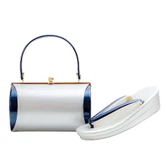 新品 [ロングペン] 成人式 草履バッグセット 着物バッグ 厚底下駄 振袖用 シンプル 浴衣盛装 古典 フリーサイズ レディース 留袖 卒業式 礼装用 フォーマル 無地 結婚式 パーティー 七五三 普段使い 訪問着 (紺色＋白い)