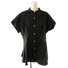 プラステ PLST パールボタンペプラムブラウス フレンチスリーブ バンドカラー 黒 ブラック /HK ■OS