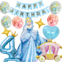 3rd Design シンデレラ ディズニー プリンセス バルーン 誕生日 風船 飾り付け プレゼント 飾り付けeガイドブック付き (シンデレラ, 数字4) [4歳]