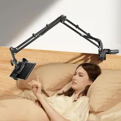 スマホスタンド【5穴土台五つの可動軸】携帯スタンド 寝ながら スマホ アーム 寝ながら ベット スマホホルダー 携帯 すまほ けいたい フレキシブル ケーブルクリップ付き 土台強化 安定性 360° 回転 5穴土台 素スチール製 4-9インチ 全機種対応 