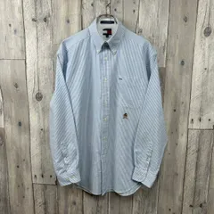 OLD TOMMY HILFIGER 90s トミー ヒルフィガー ブルー 水色 長袖 ストライプ ボタンダウン フランネル オックスフォード コットン シャツ メンズ M サイズ