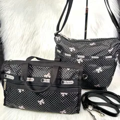 《2点セット》レスポートサック 美品 ドット×リボン柄 ショルダーバッグ ミニボストン 2WAY LeSportsac【A0537】