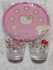 HELLOKITTYおぼんと40周年記念グラスキティまとめ売り新古品