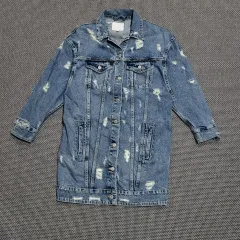 (レディース) ザラ ダメージ ロング デニム ジャケット デニムジャケット (S)