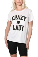 アンブランデッド レディース トップス Tシャツ グラフィック Unbranded Juniors Suburban Riot Crazy Cat Lady Loose Graphic Tee White ホワイト