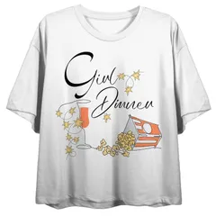 アンブランデッド レディース トップス Tシャツ グラフィック Unbranded Juniors Girl Dinner Cursive Popcorn Graphic Tee White ホワイト